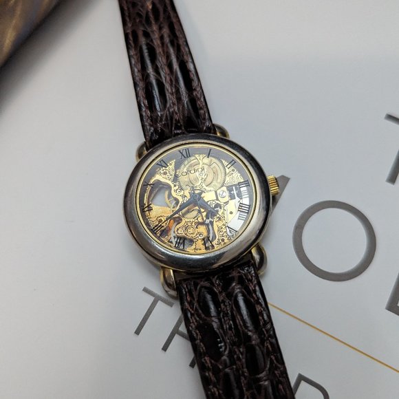 Skeleton Watch Cardini One Jewel Ruby Watch 18k gold Plated Mechanical Wind Up - Picture 4 of 8